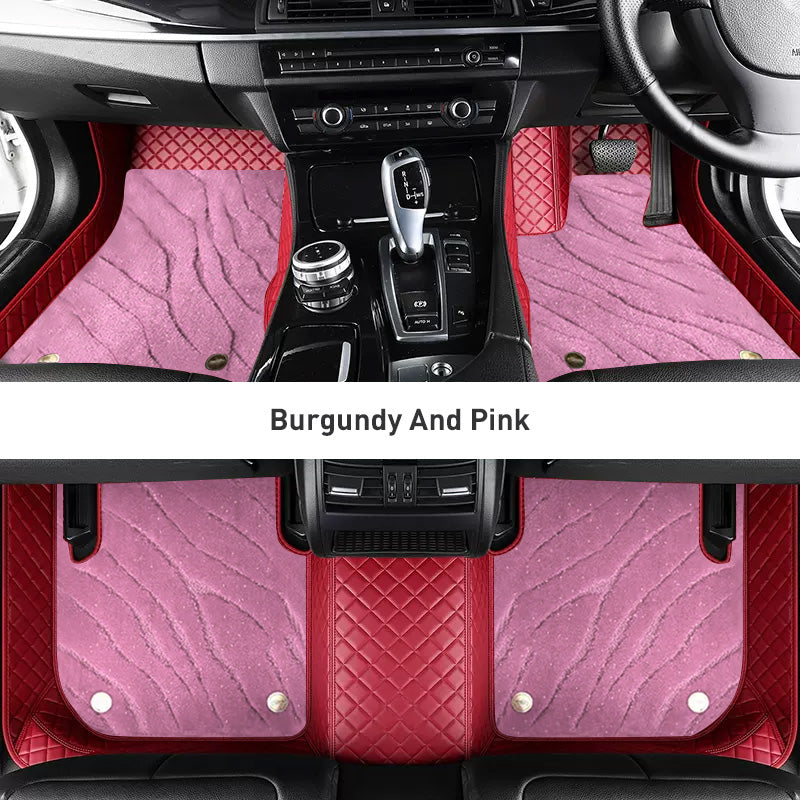 Custom Car Floor Mats Diamond Pattern3*3CM Full Coverage Dual Layer Galaxy - LMY -  7-Seats-Pink-Burgundy