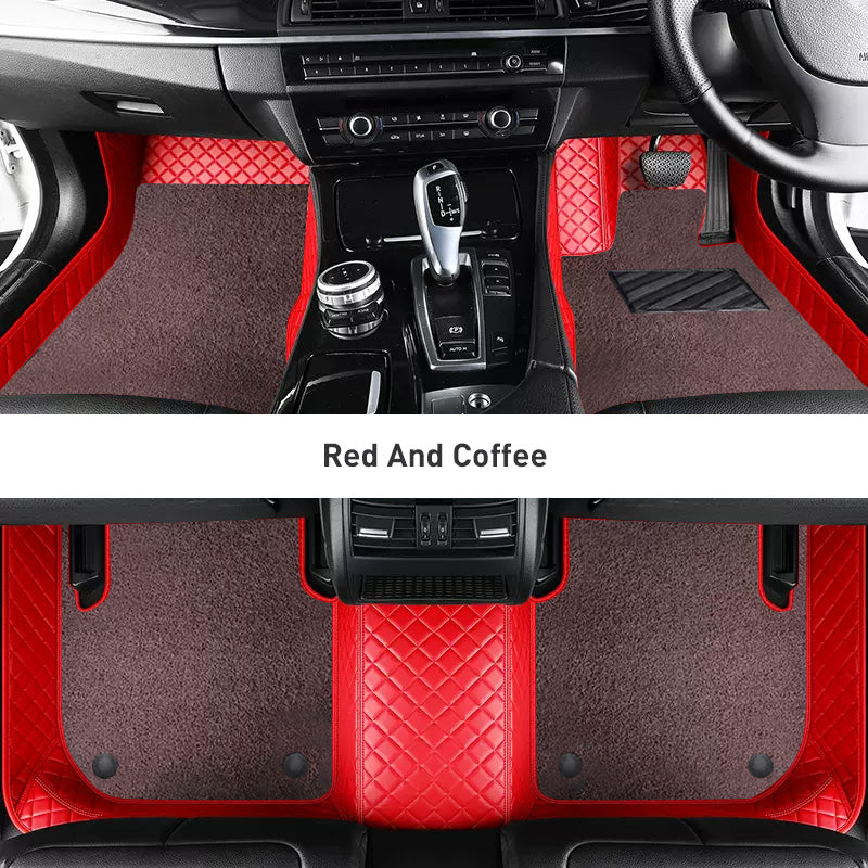 Custom Car Floor Mats Diamond Pattern3*3CM Full Coverage Dual Layer Coil - LMY -  7-Seats-Coffee-Red