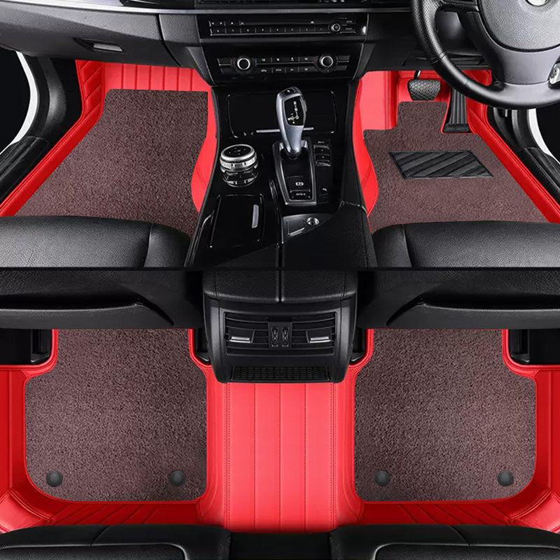 Custom Car Floor Mats Horizontal Stripe Full Coverage Dual Layer Coil - LMY -  7-Seats-Dark-Brown-Red