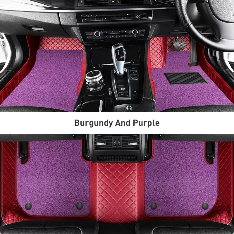 Custom Car Floor Mats Diamond Pattern3*3CM Full Coverage Dual Layer Coil - LMY -  7-Seats-Purple-Burgundy