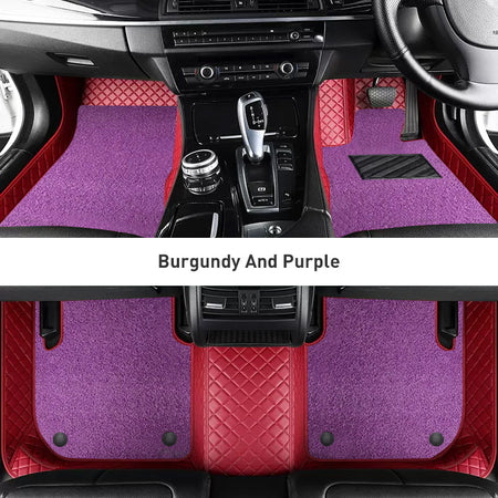 Custom Car Floor Mats Diamond Pattern3*3CM Full Coverage Dual Layer Coil - LMY -  7-Seats-Purple-Burgundy