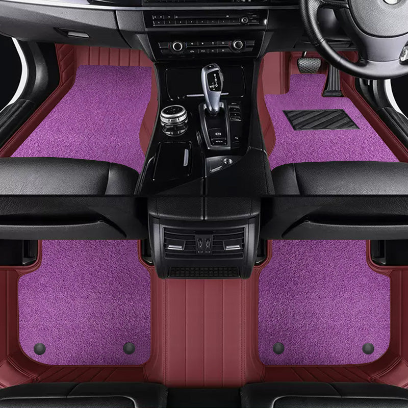 Custom Car Floor Mats Horizontal Stripe Full Coverage Dual Layer Coil - LMY -  7-Seats-Purple-Burgundy