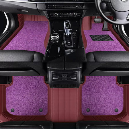 Custom Car Floor Mats Horizontal Stripe Full Coverage Dual Layer Coil - LMY -  7-Seats-Purple-Burgundy