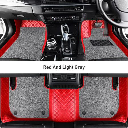 Custom Car Floor Mats Diamond Pattern3*3CM Full Coverage Dual Layer Coil - LMY -  7-Seats-Grey-Black-Red