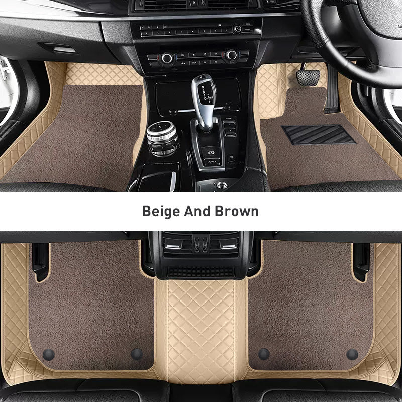 Custom Car Floor Mats Diamond Pattern3*3CM Full Coverage Dual Layer Coil - LMY -  7-Seats-Mocha-Beige