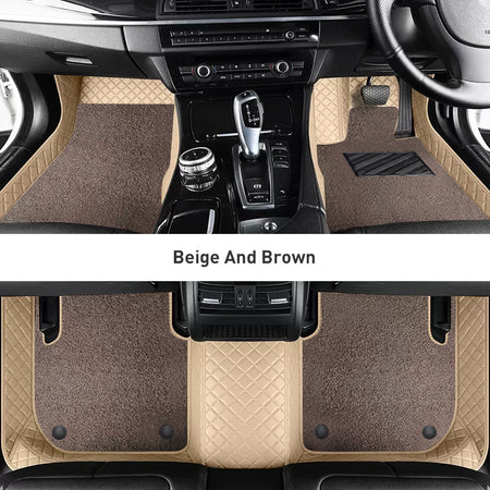 Custom Car Floor Mats Diamond Pattern3*3CM Full Coverage Dual Layer Coil - LMY -  7-Seats-Mocha-Beige