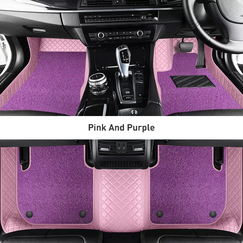 Custom Car Floor Mats Diamond Pattern3*3CM Full Coverage Dual Layer Coil - LMY -  7-Seats-Purple-Pink