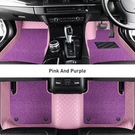 Custom Car Floor Mats Diamond Pattern3*3CM Full Coverage Dual Layer Coil - LMY -  7-Seats-Purple-Pink