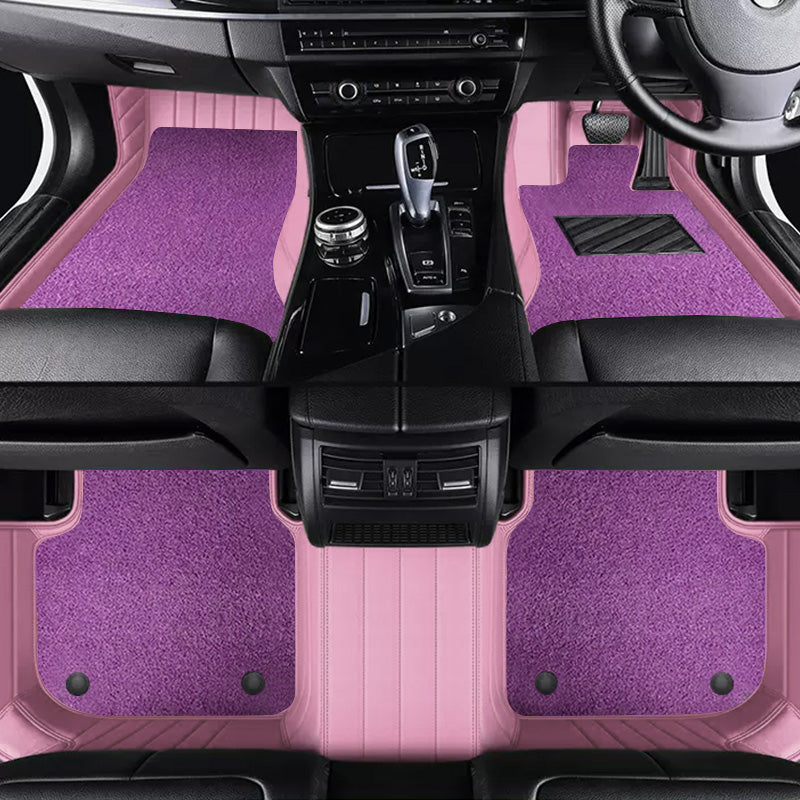 Custom Car Floor Mats Horizontal Stripe Full Coverage Dual Layer Coil - LMY -  7-Seats-Purple-Pink