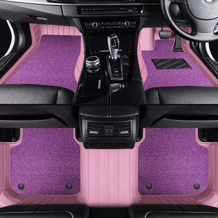 Custom Car Floor Mats Horizontal Stripe Full Coverage Dual Layer Coil - LMY -  7-Seats-Purple-Pink