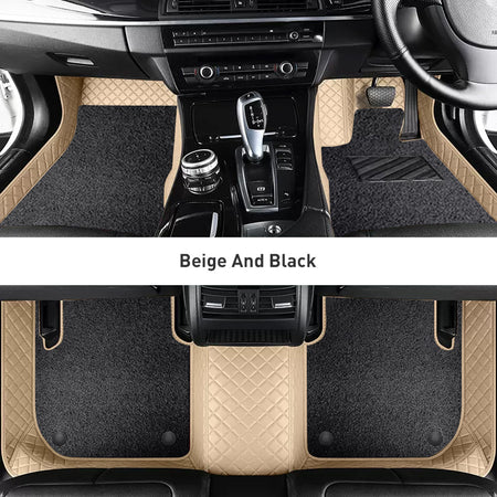 Custom Car Floor Mats Diamond Pattern3*3CM Full Coverage Dual Layer Coil - LMY -  7-Seats-Black-Beige