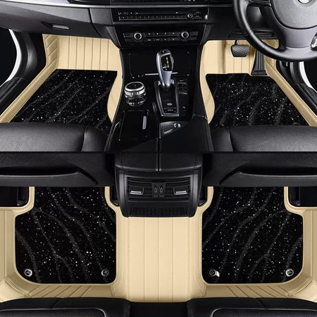Custom Car Floor Mats Horizontal Stripe Full Coverage Dual Layer Galaxy - LMY -  7-Seats-Black-Beige
