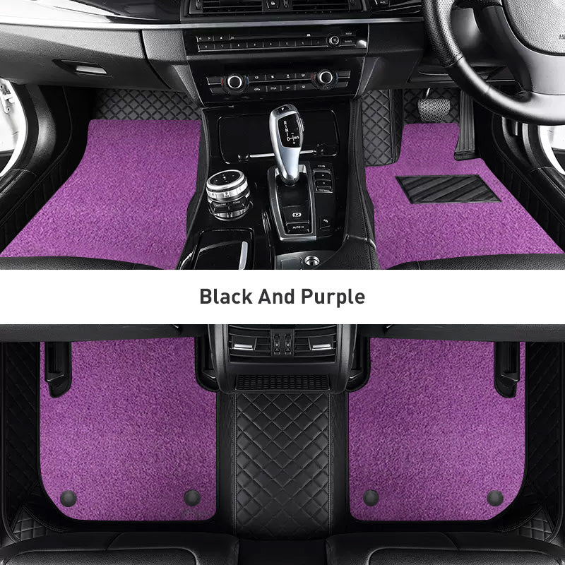 Custom Car Floor Mats Diamond Pattern3*3CM Full Coverage Dual Layer Coil - LMY -  7-Seats-Purple-Black