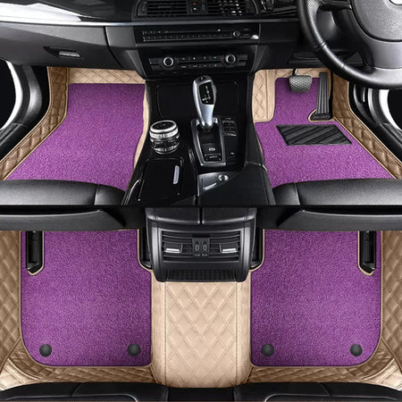Custom Car Floor Mats Diamond Pattern5*7CM Full Coverage Dual Layer Coil - LMY -  7-Seats-Purple-Beige