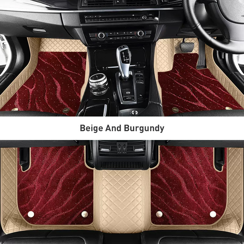 Custom Car Floor Mats Diamond Pattern3*3CM Full Coverage Dual Layer Galaxy - LMY -  7-Seats-Burgundy-Beige