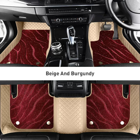 Custom Car Floor Mats Diamond Pattern3*3CM Full Coverage Dual Layer Galaxy - LMY -  7-Seats-Burgundy-Beige
