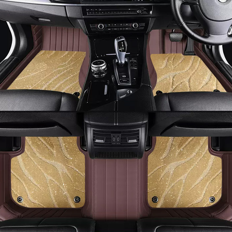 Custom Car Floor Mats Horizontal Stripe Full Coverage Dual Layer Galaxy - LMY -  7-Seats-Beige-Coffee