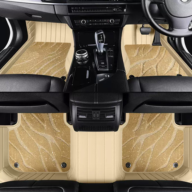 Custom Car Floor Mats Horizontal Stripe Full Coverage Dual Layer Galaxy - LMY -  7-Seats-Beige-Beige