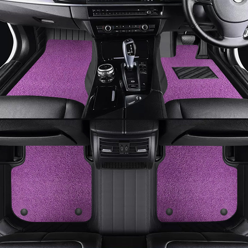 Custom Car Floor Mats Horizontal Stripe Full Coverage Dual Layer Coil - LMY -  7-Seats-Purple-Black