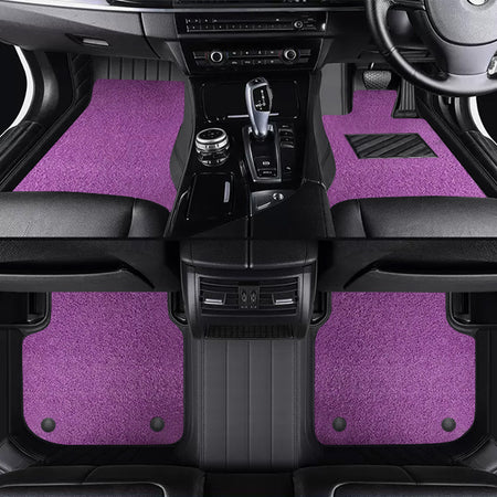Custom Car Floor Mats Horizontal Stripe Full Coverage Dual Layer Coil - LMY -  7-Seats-Purple-Black