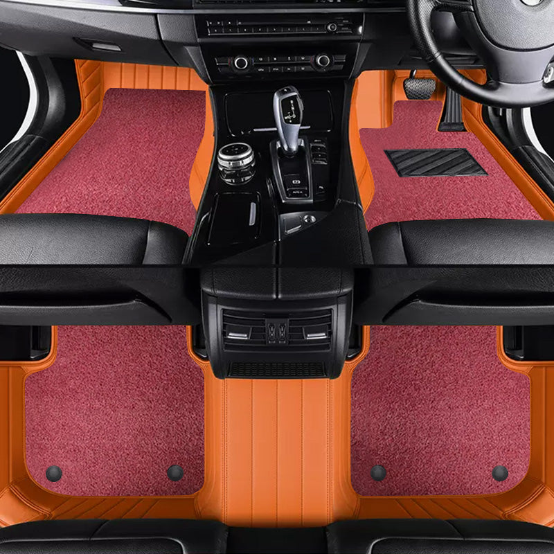 Custom Car Floor Mats Horizontal Stripe Full Coverage Dual Layer Coil - LMY -  7-Seats-Red-Orange