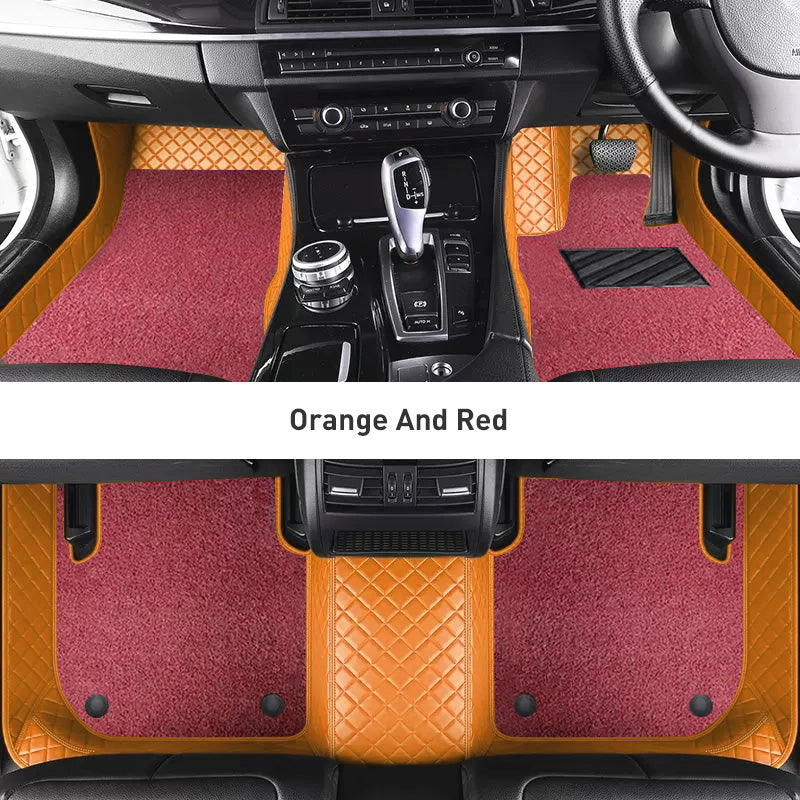 Custom Car Floor Mats Diamond Pattern3*3CM Full Coverage Dual Layer Coil - LMY -  7-Seats-Red-Orange