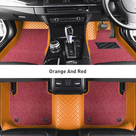 Custom Car Floor Mats Diamond Pattern3*3CM Full Coverage Dual Layer Coil - LMY -  7-Seats-Red-Orange