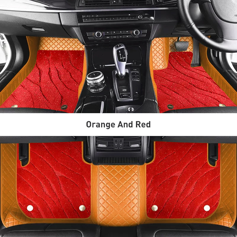 Custom Car Floor Mats Diamond Pattern3*3CM Full Coverage Dual Layer Galaxy - LMY -  7-Seats-Red-Orange