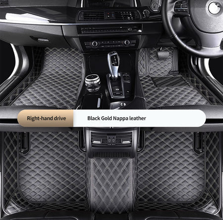 Custom Car Floor Mats Diamond Pattern5*7cm Full Coverage - LMY -  Black-Gold-7-Seats