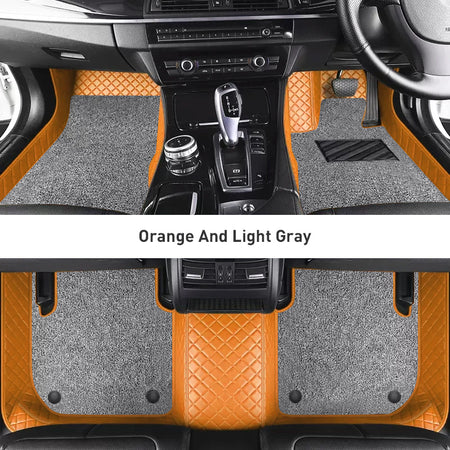 Custom Car Floor Mats Diamond Pattern3*3CM Full Coverage Dual Layer Coil - LMY -  7-Seats-Grey-Black-Orange
